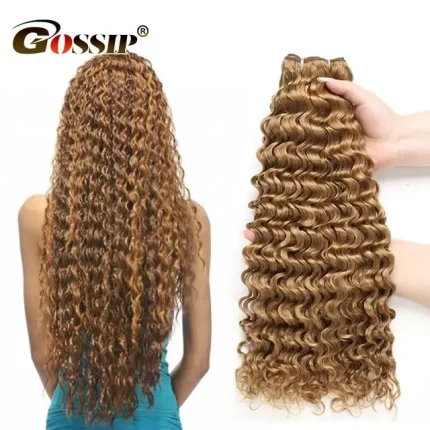 Deep Wave Bundles Honey Blonde Bundles Non Remy Hair Brazilian Hair Weave Bundles Gossip Color 27# 100% Human Hair Bundles
