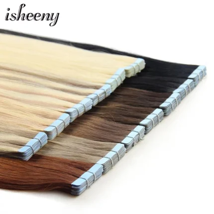 Isheeny Blonde Human Hair Tape In Extensions European Natural Hair Extension Skin PU Weft 12?-24? Black Brown Human Hair