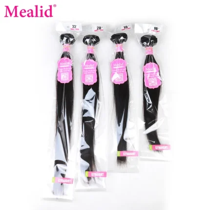 Mealid Brazilian 3/4 Straight Hair Bundles Non Remy Hair Extensions Natural Color 100% Human Hair Weave Bundles For Women