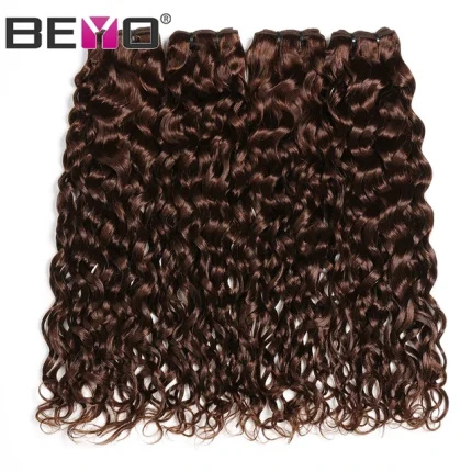 Pre-Color #4 Water Wave Hair Brazilian Hair Weave Bundles Light Brown Human Hair Bundles 3 Or 4 Bundle Deals Beyo Non Remy Hair